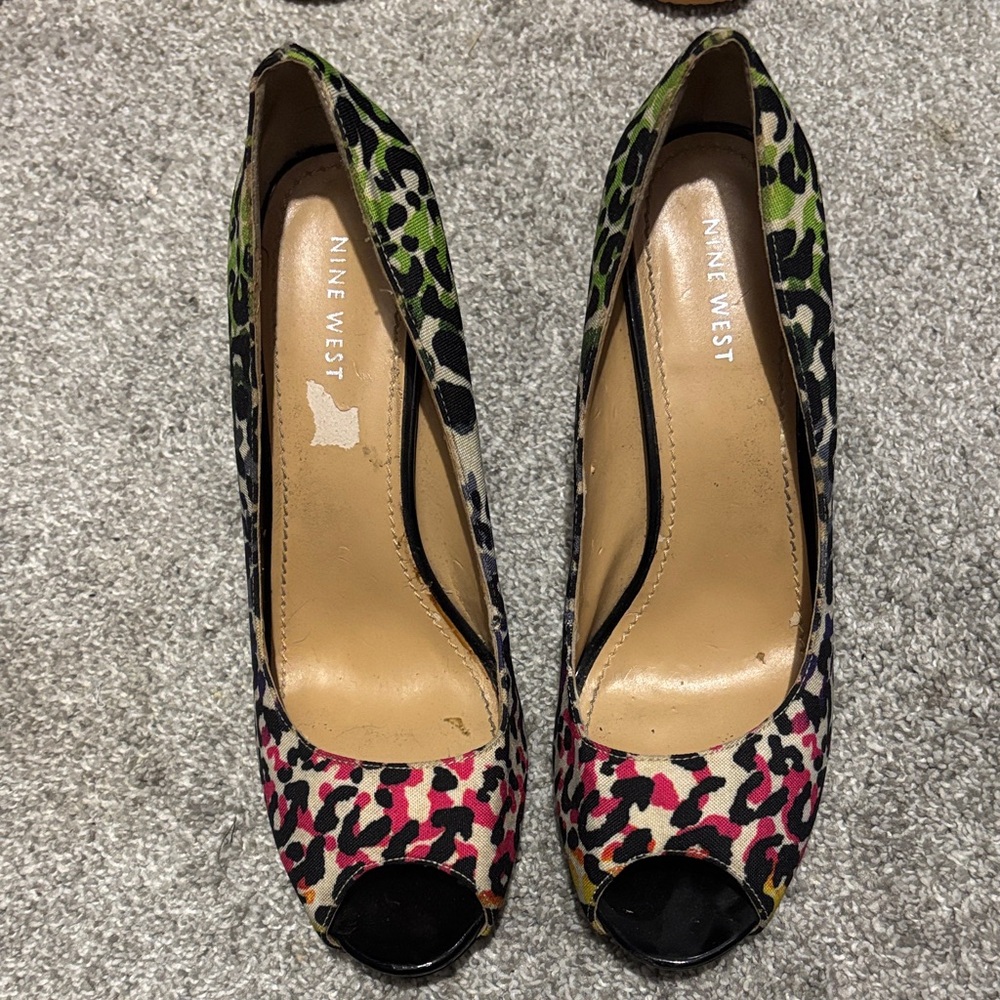 Nine West Multicolor Leopard Print Peep-Toe Heels
